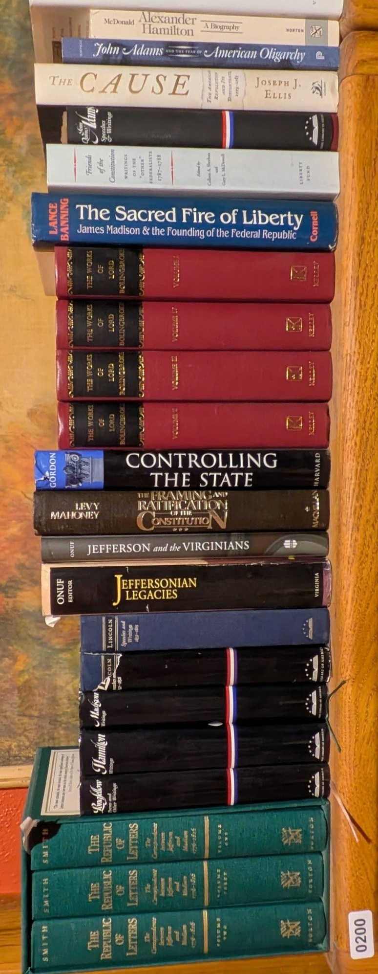 Books on Shelf 200, shown sideways to include the entire shelf