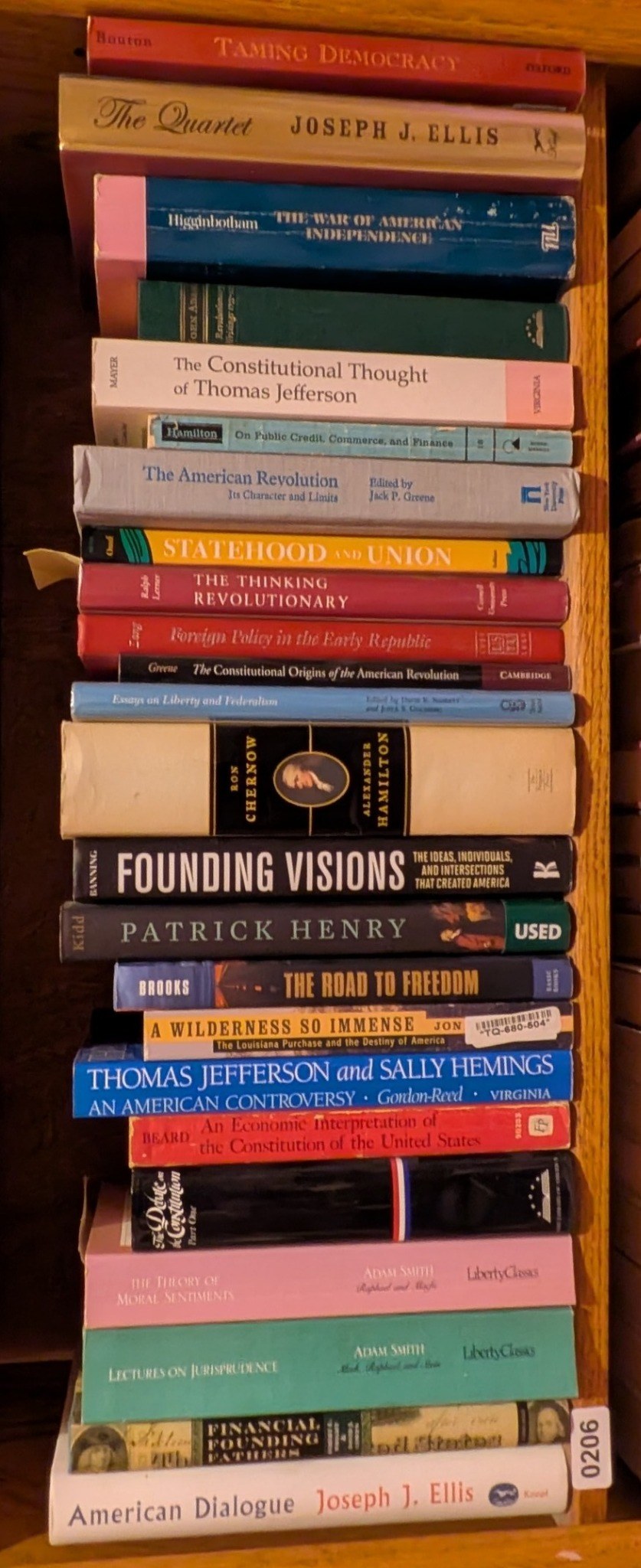 Books on Shelf 206, shown sideways to include the entire shelf