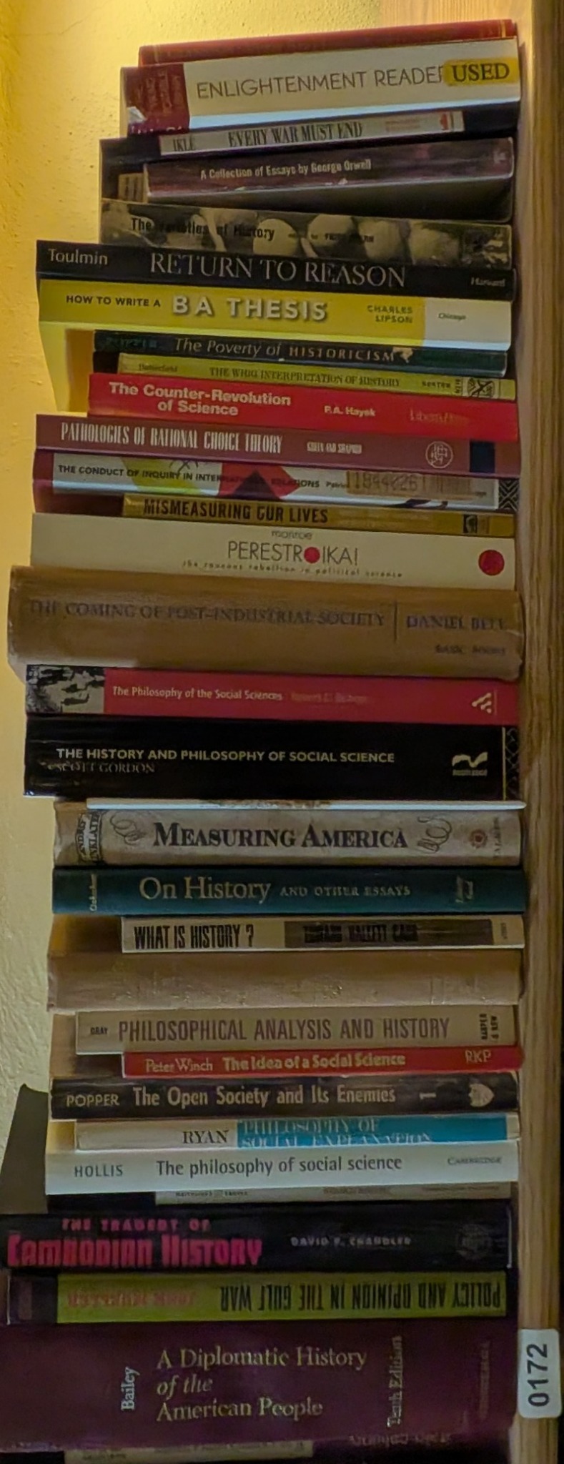 Photograph of Shelf 172 with readable book spines.