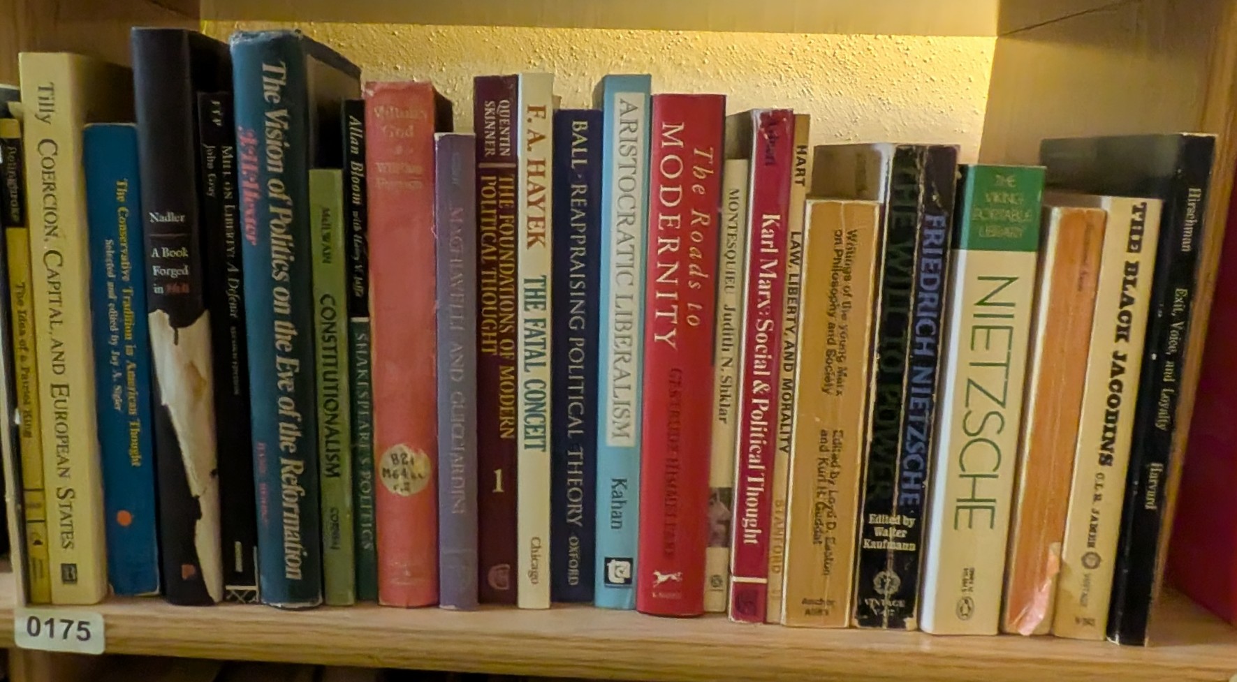 Photograph of Shelf 175 with readable book spines.