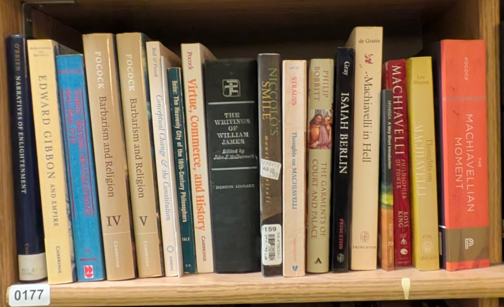 Photograph of Shelf 177 with readable book spines.